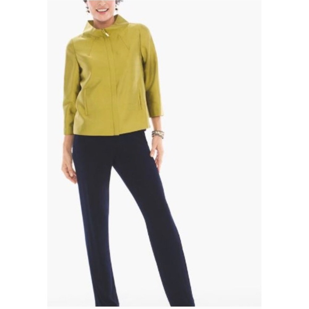 NWT Chico's Size 1 (8/10) Travelers Shantung Silk Structured Jacket Golden Olive